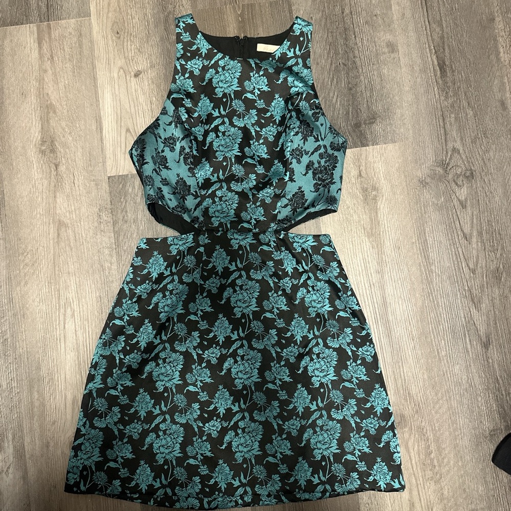 Elegant Black and Teal Floral Dress